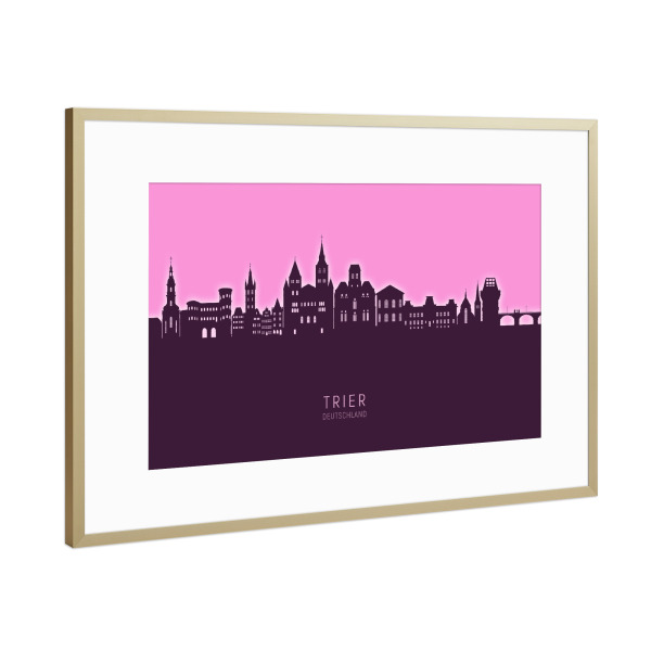 Poster mit Rahmen Gold "Trier Germany Skyline Glow Pink" artboxONE - Städte