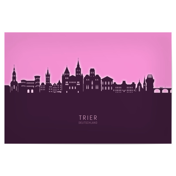 Poster "Trier Germany Skyline Glow Pink" artboxONE - Städte - Trier,Deutschland,Skyline,Cityscape,Stadtbild,Watercolor,Painting,City,Stadt,Germany