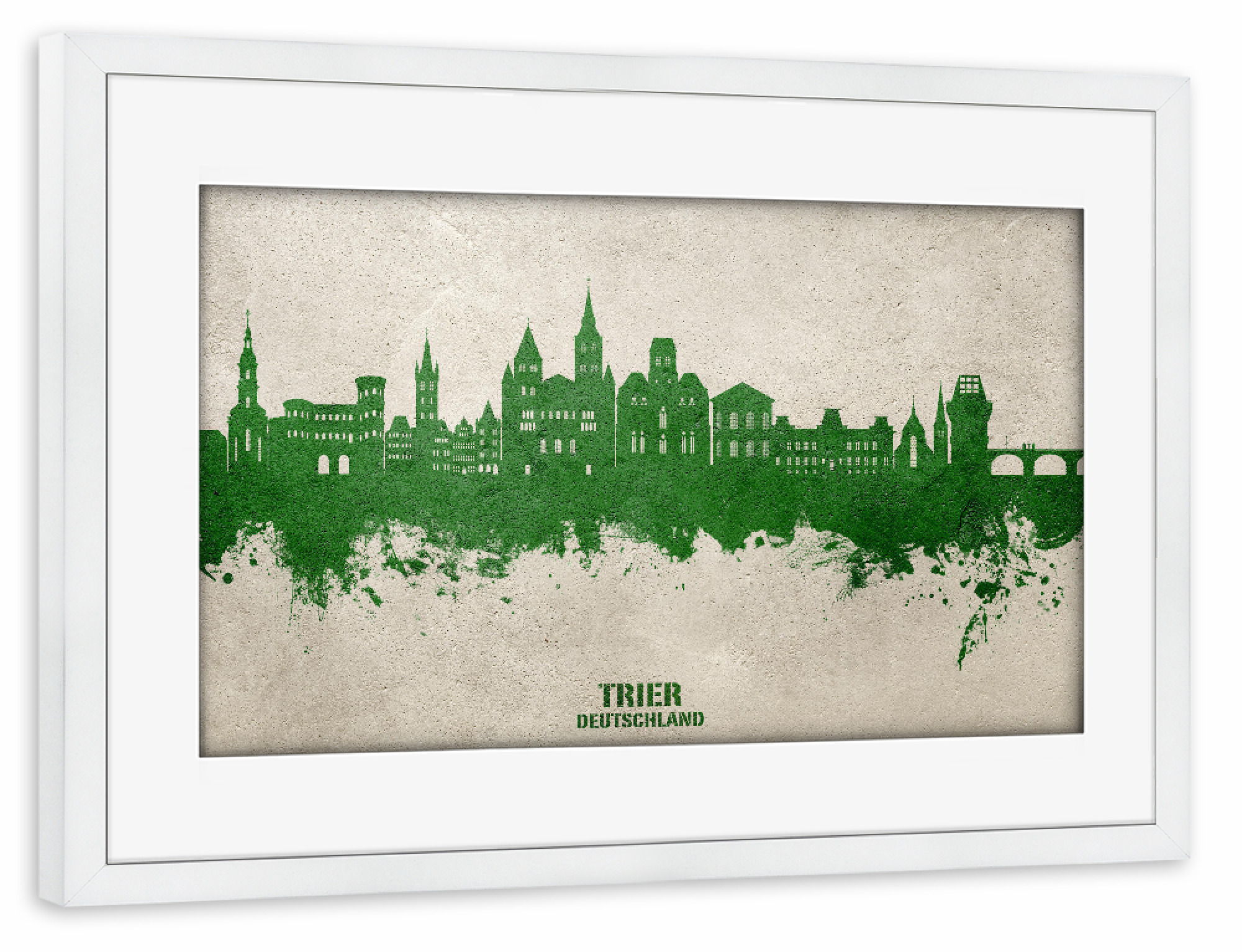 Poster mit Rahmen weiß "Trier Germany Skyline PaintGreen" artboxONE - Städte