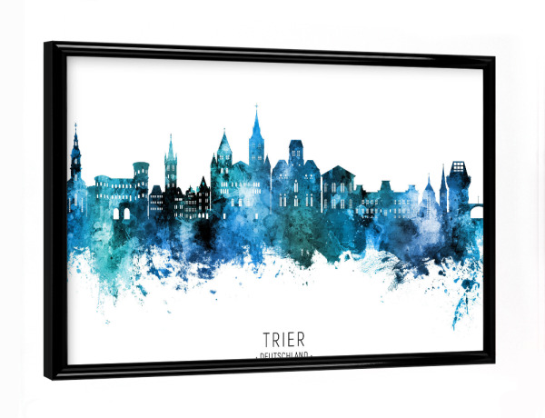 Poster mit schwarzem Rahmen "Trier Germany Skyline Blue Name" artboxONE - Städte