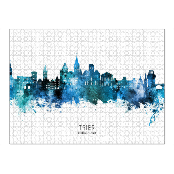 Puzzle Ravensburger "Trier Germany Skyline Blue Name" artboxONE - Städte