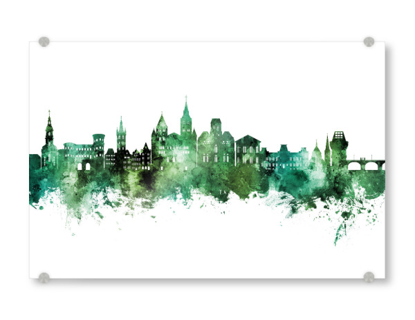 Acrylglasbild "Trier Germany Skyline Green" artboxONE - Städte - Trier,Deutschland,Skyline,Cityscape,Stadtbild,Watercolor,Painting,City,Stadt,Germany