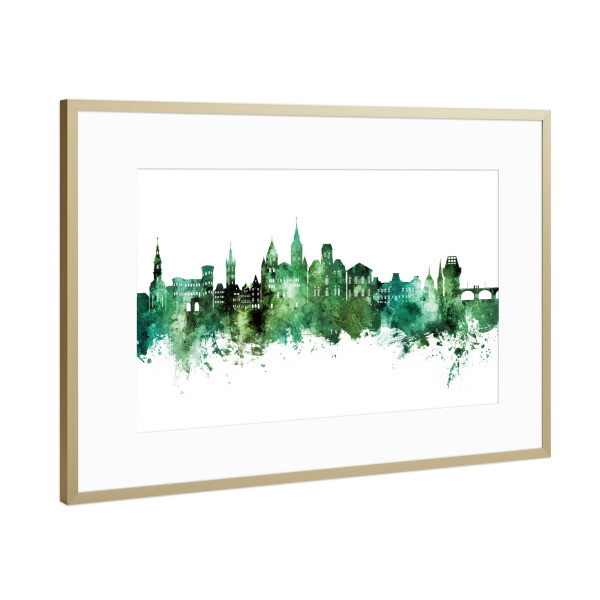 Poster mit Rahmen Gold "Trier Germany Skyline Green" artboxONE - Städte
