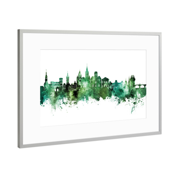 Poster mit Rahmen Silber "Trier Germany Skyline Green" artboxONE - Städte