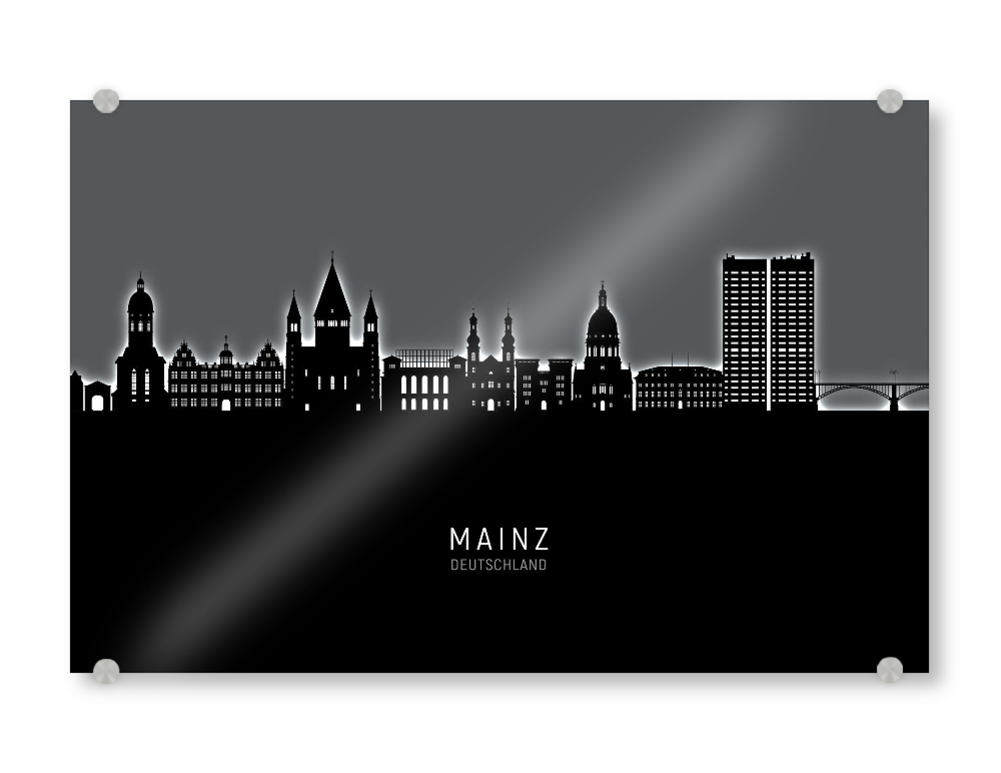 Acrylglasbild "Mainz Germany Skyline Glow White" artboxONE - Städte,Schwarzweiß