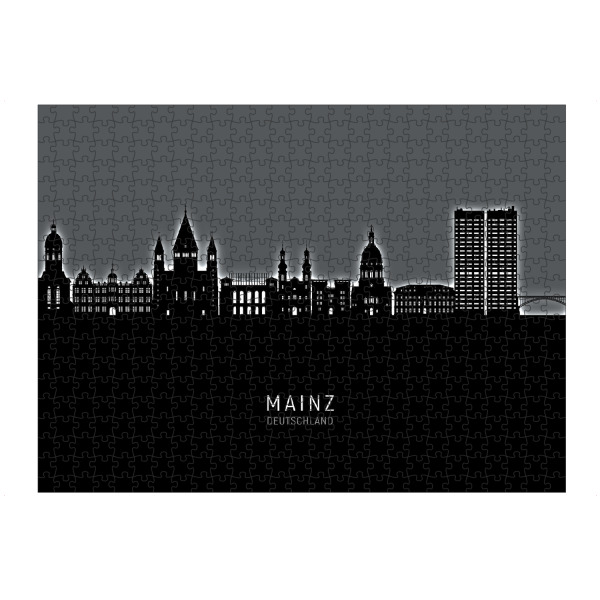 Puzzle Ravensburger "Mainz Germany Skyline Glow White" artboxONE - Städte,Schwarzweiß