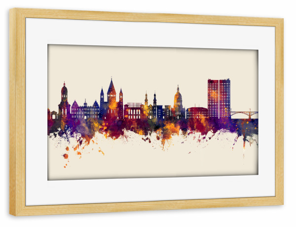 Poster mit Rahmen kiefer "Mainz Germany Skyline Autumn" artboxONE - Städte