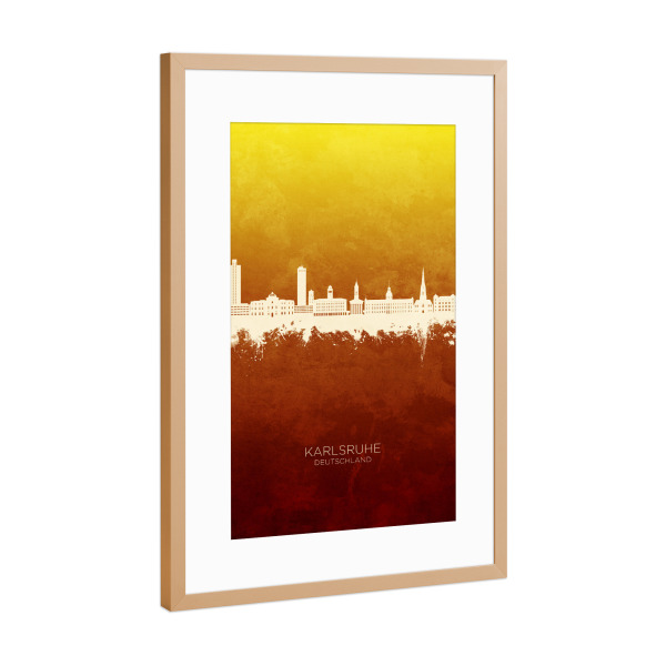 Poster mit Rahmen Kupfer "Karlsruhe Skyline RedYellow" artboxONE - Städte