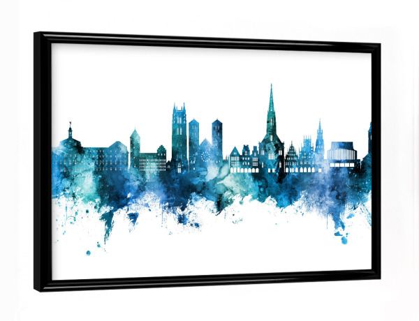 Poster mit schwarzem Rahmen "Münster Germany Skyline Blue" artboxONE - Städte