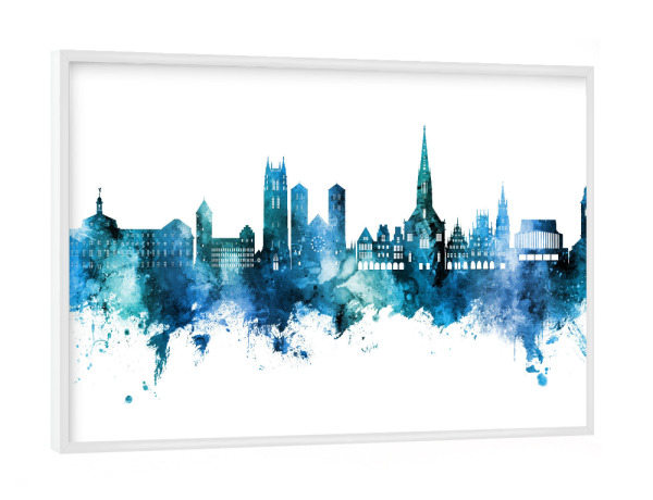 Poster mit weißem Rahmen "Münster Germany Skyline Blue" artboxONE - Städte