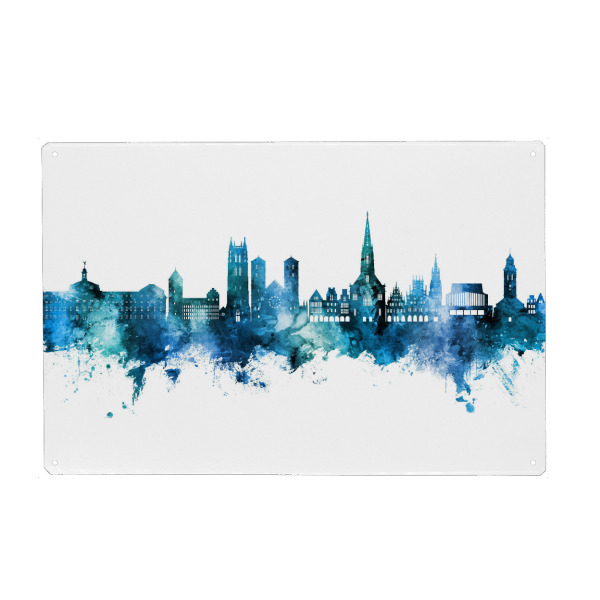 Holzbild "Münster Germany Skyline Blue" artboxONE - Städte - Münster,Deutschland,Skyline,Cityscape,Stadtbild,Watercolor,Painting,City,Stadt,Germany