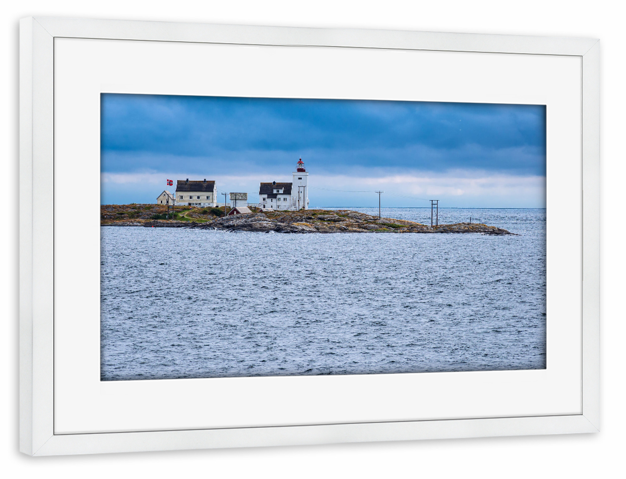Poster mit Rahmen weiß "Leuchtturm Hamborsund Fyr" artboxONE - Natur,Reise,Architektur,Reise / Strand und Meer,Reise / Länder