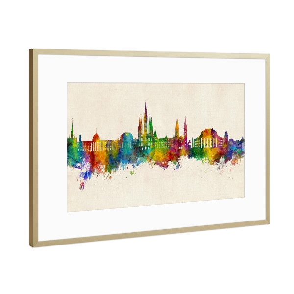 Poster mit Rahmen Gold "Wiesbaden Germany Skyline Urban" artboxONE - Städte