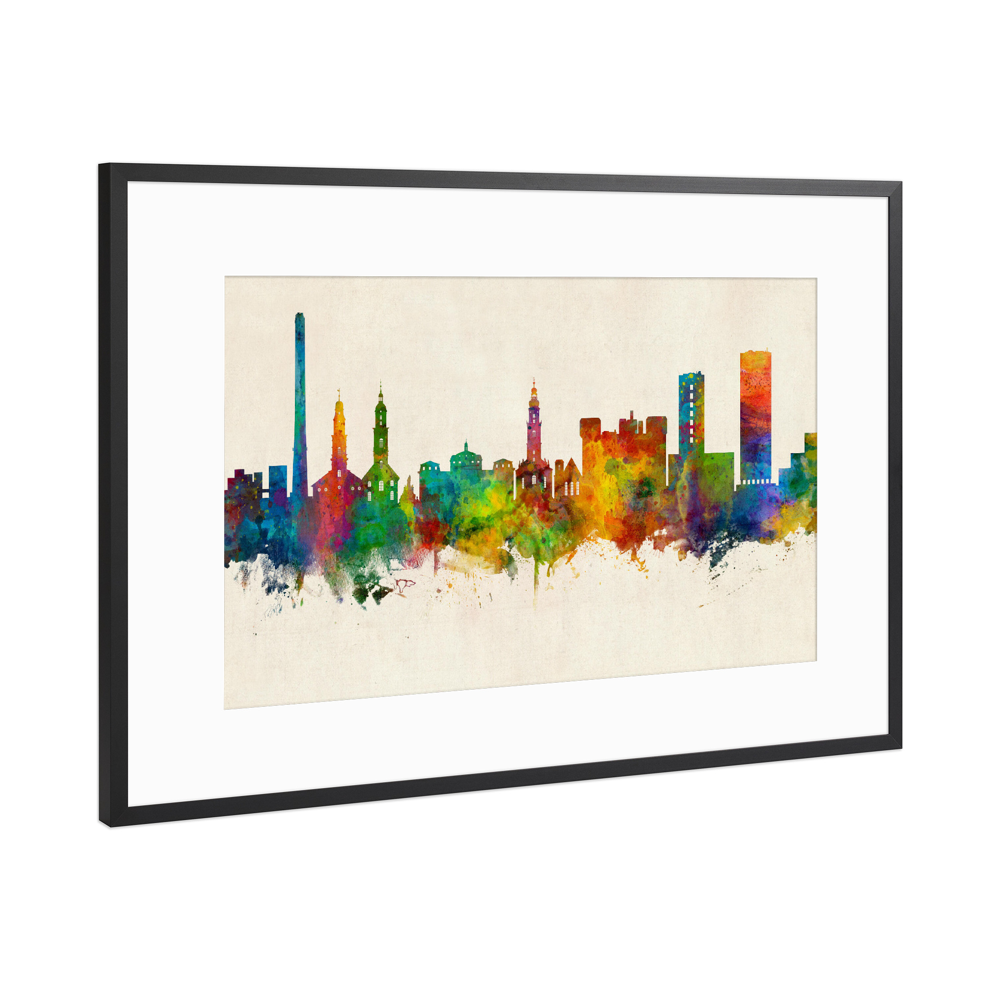 Poster mit Rahmen Schwarz (Metallic) "Erlangen Germany Skyline Urban" artboxONE - Städte
