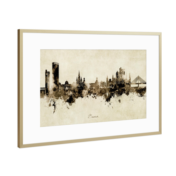 Poster mit Rahmen Gold "Bonn Germany Skyline Sepia" artboxONE - Städte