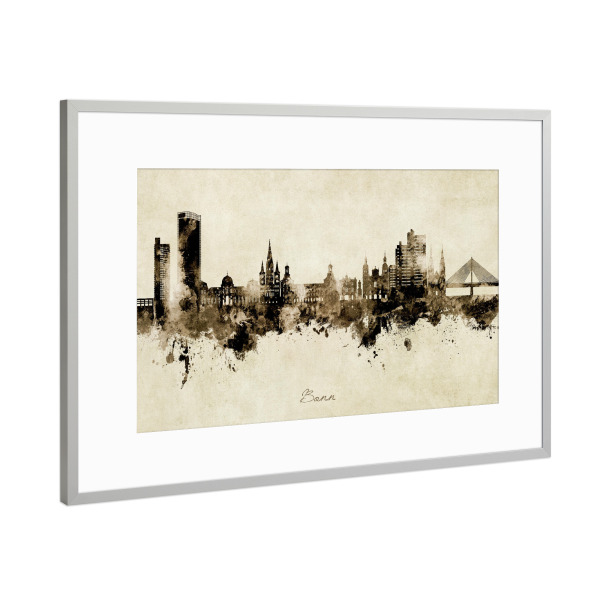 Poster mit Rahmen Silber "Bonn Germany Skyline Sepia" artboxONE - Städte