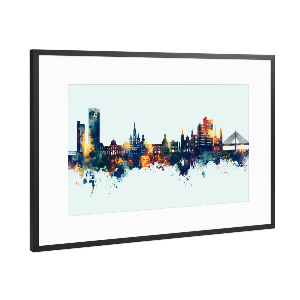 Poster mit Rahmen Schwarz (Metallic) "Bonn Germany Skyline Winter" artboxONE - Städte