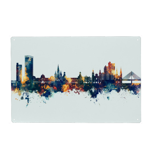 Holzbild "Bonn Germany Skyline Winter" artboxONE - Städte - Bonn,Deutschland,Skyline,Cityscape,Stadtbild,Watercolor,Painting,Germany,Bunt,Colorful