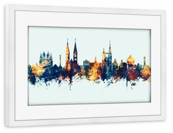 Poster mit Rahmen weiß "Halberstadt Skyline Winter" artboxONE - Städte
