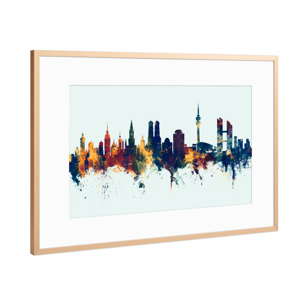 Poster mit Rahmen Kupfer "Munich Germany Skyline Winter" artboxONE - Städte,Städte / München