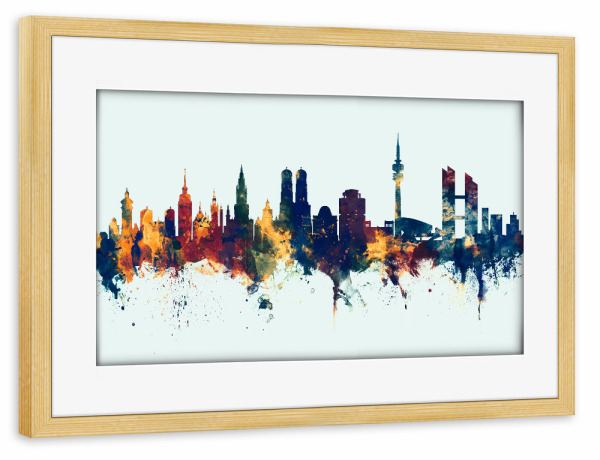 Poster mit Rahmen kiefer "Munich Germany Skyline Winter" artboxONE - Städte,Städte / München
