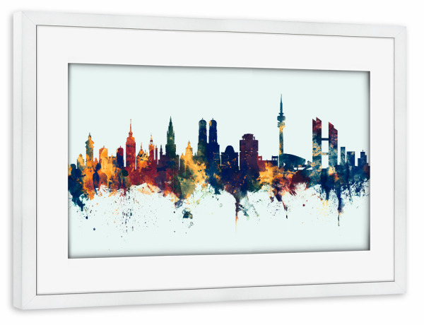 Poster mit Rahmen weiß "Munich Germany Skyline Winter" artboxONE - Städte,Städte / München