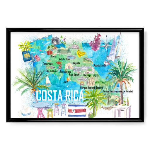 Costa Rica Illustrated Travel Map