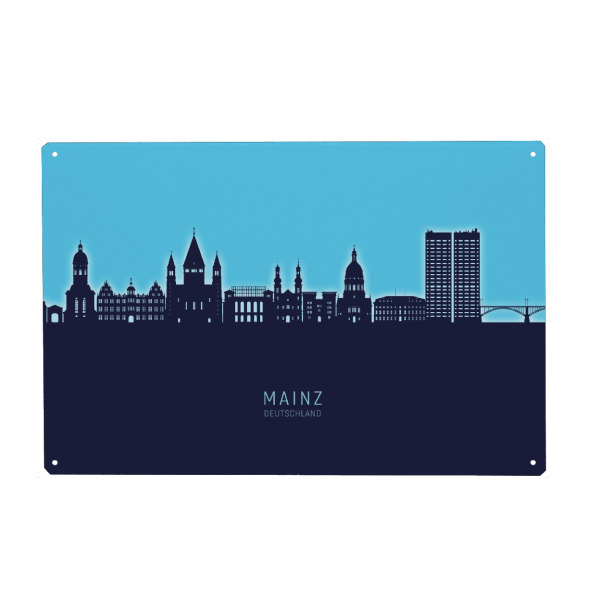 Metall Poster "Mainz Germany Skyline Glow Blue" artboxONE - Städte