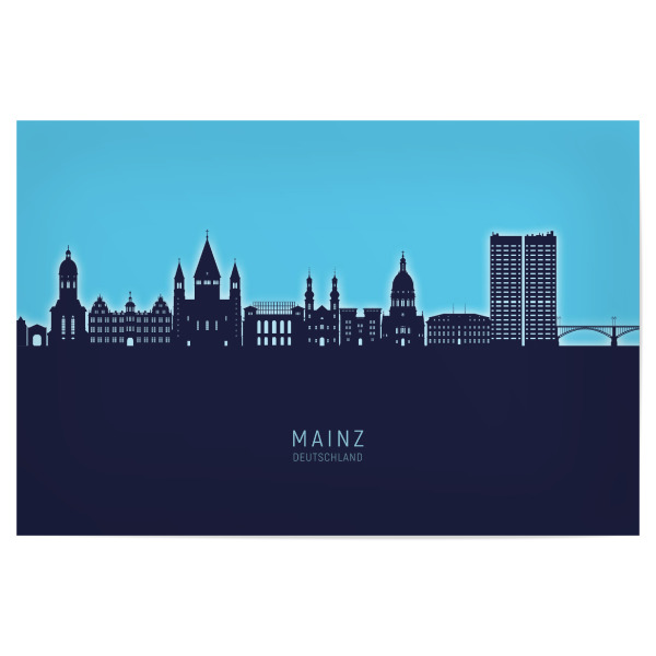 Poster "Mainz Germany Skyline Glow Blue" artboxONE - Städte - Mainz,Deutschland,Skyline,Cityscape,Stadtbild,Watercolor,Painting,City,Stadt,Germany