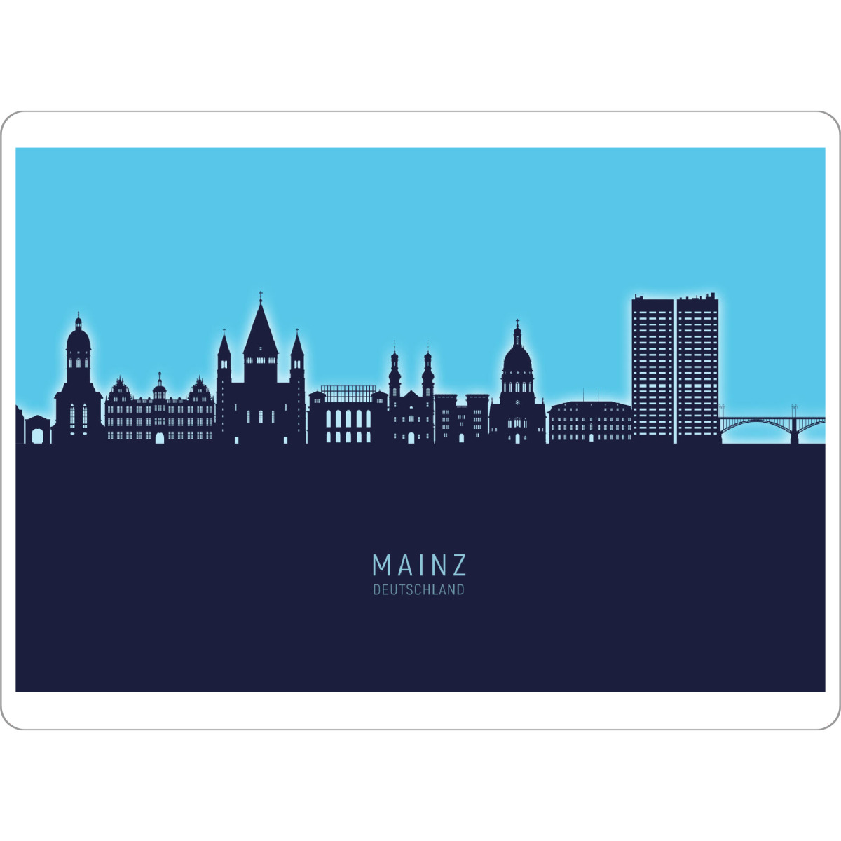 Tischset "Mainz Germany Skyline Glow Blue" artboxONE - Städte - Mainz,Deutschland,Skyline,Cityscape,Stadtbild,Watercolor,Painting,City,Stadt,Germany