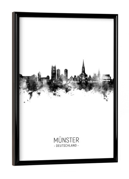 Poster mit schwarzem Rahmen "Münster Germany Skyline BW" artboxONE - Städte,Schwarzweiß