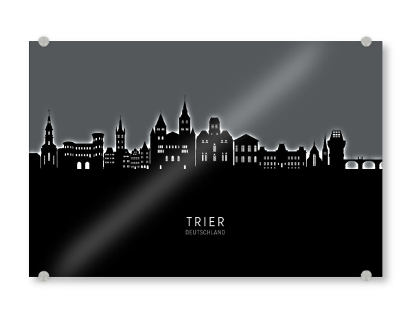 Acrylglasbild "Trier Germany Skyline Glow White" artboxONE - Städte,Schwarzweiß