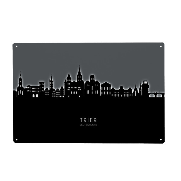 Metall Poster "Trier Germany Skyline Glow White" artboxONE - Städte,Schwarzweiß