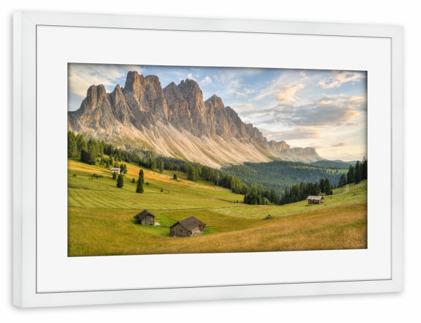 Poster mit Rahmen weiß "Geislergruppe in Südtirol" artboxONE - Natur,Reise,Reise / Länder