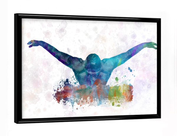 Poster mit schwarzem Rahmen "Swimmer in watercolor-d" artboxONE - Sport