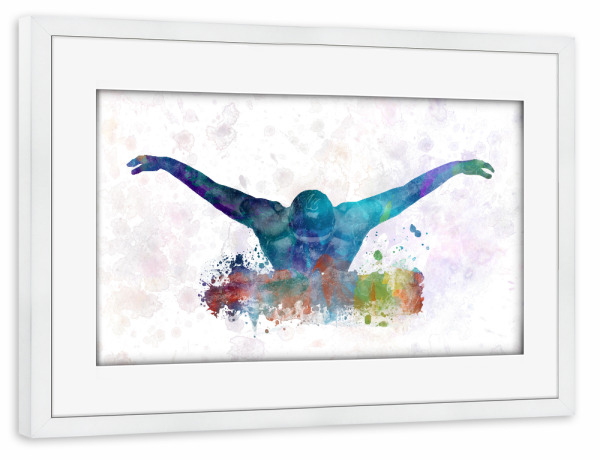 Poster mit Rahmen weiß "Swimmer in watercolor-d" artboxONE - Sport