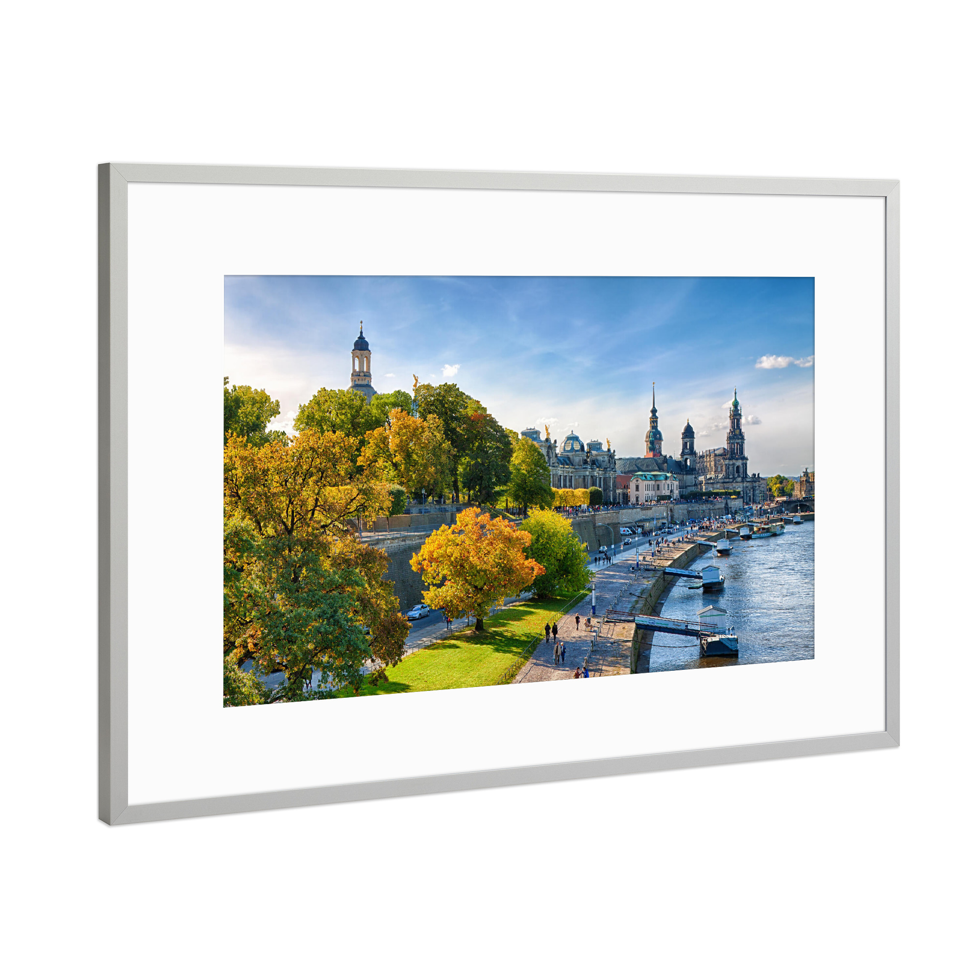 Poster mit Rahmen Silber "Brühlsche Terrasse im Herbst" artboxONE - Reise,Architektur,Städte / Dresden