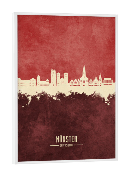 Poster mit weißem Rahmen "Münster Germany Skyline Dark Red" artboxONE - Städte