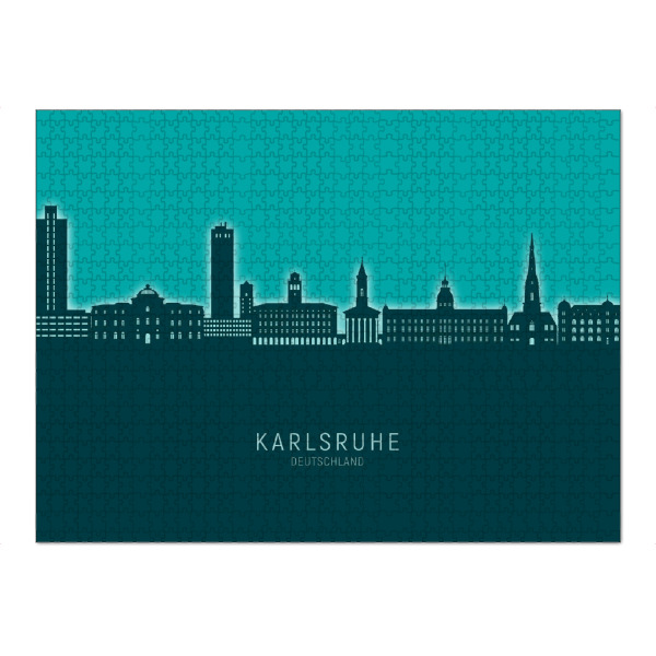 Puzzle Ravensburger "Karlsruhe Skyline Glow Teal" artboxONE - Städte