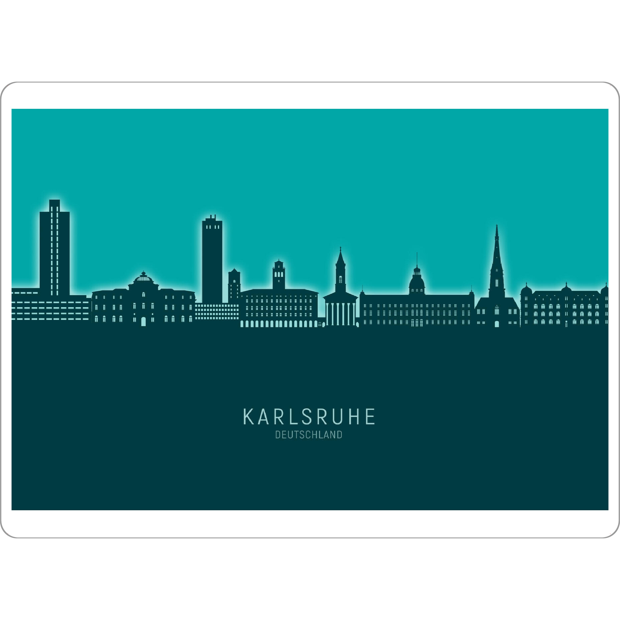 Tischset "Karlsruhe Skyline Glow Teal" artboxONE - Städte - Karlsruhe,Deutschland,Skyline,Cityscape,Stadtbild,Watercolor,Painting,City,Stadt,Germany