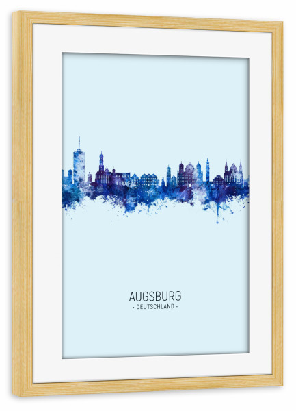 Poster mit Rahmen kiefer "Augsburg Skyline Dark Blue" artboxONE - Städte