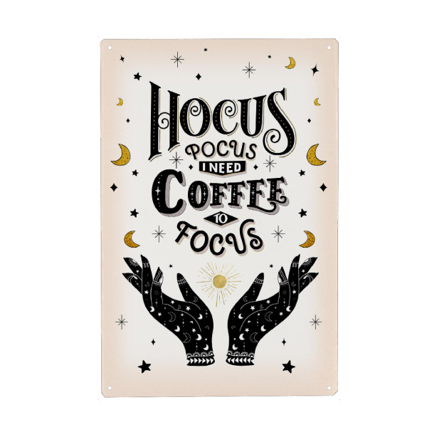 Holzbild "Hocus. Pocus. Coffee to focus" artboxONE - Typografie,Essen & Trinken,Lustig