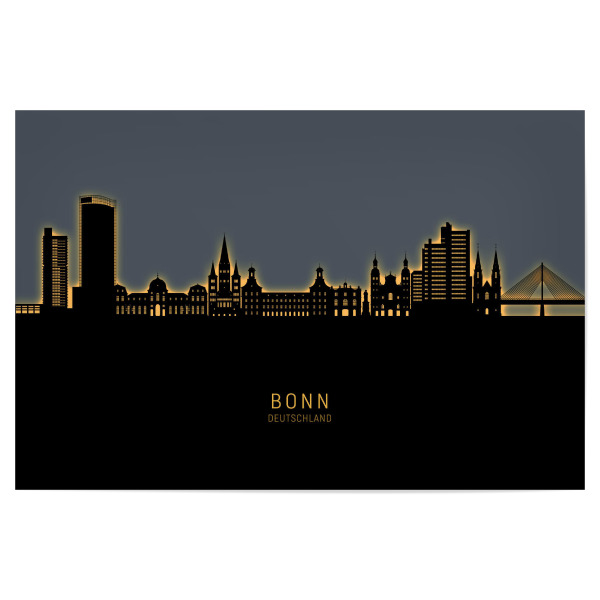 Poster "Bonn Germany Skyline Glow Orange" artboxONE - Städte,Schwarzweiß