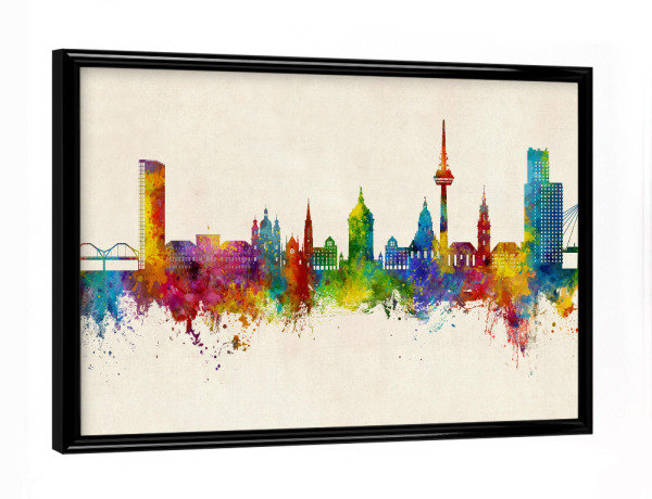 Poster mit schwarzem Rahmen "Mannheim Germany Skyline Urban" artboxONE - Städte