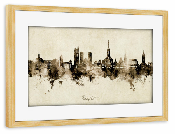 Poster mit Rahmen kiefer "Münster Germany Skyline Sepia" artboxONE - Städte