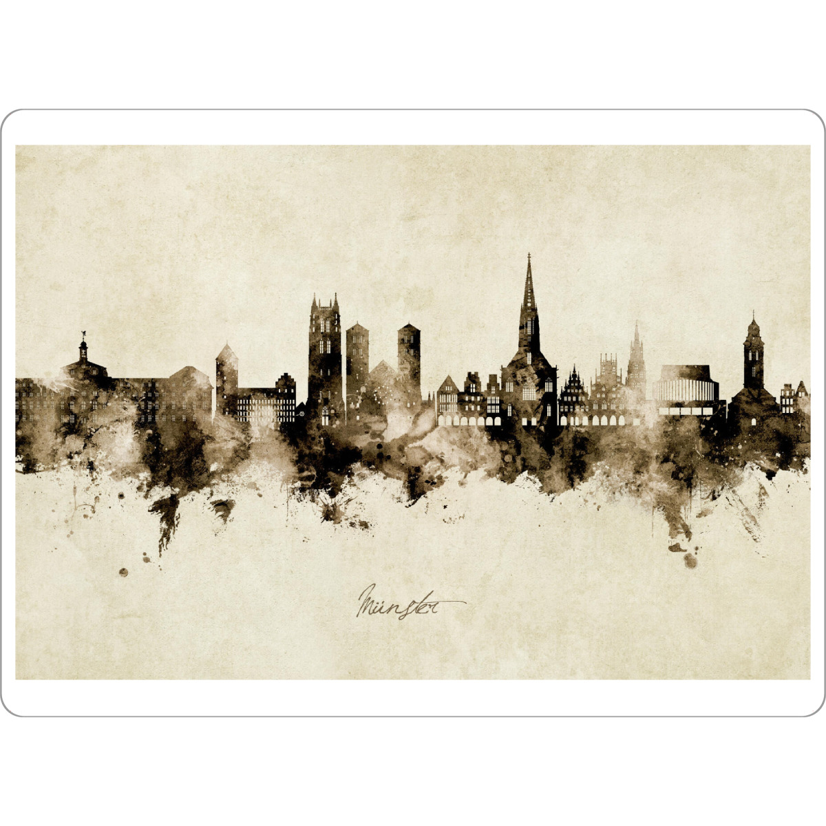 Tischset "Münster Germany Skyline Sepia" artboxONE - Städte - Münster,Deutschland,Skyline,Cityscape,Stadtbild,Watercolor,Painting,City,Stadt,Germany