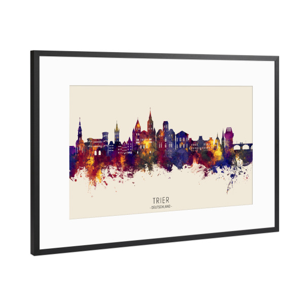 Poster mit Rahmen Schwarz (Metallic) "Trier Germany Skyline Autumn Name" artboxONE - Städte