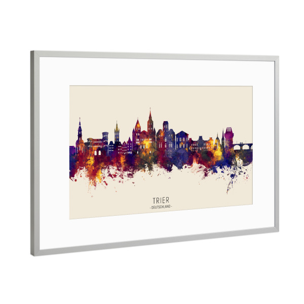 Poster mit Rahmen Silber "Trier Germany Skyline Autumn Name" artboxONE - Städte