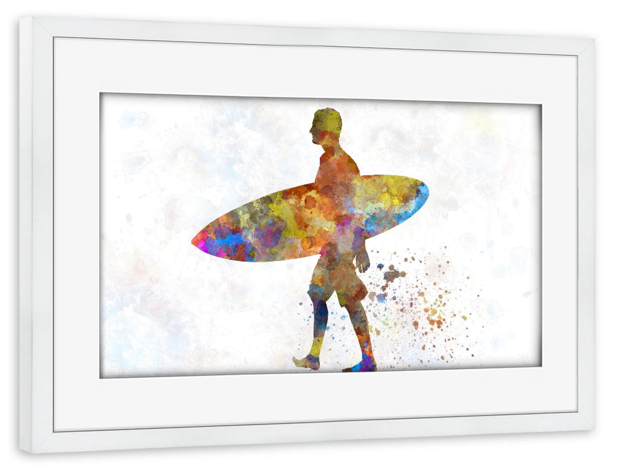 Poster mit Rahmen weiß "Surfer in watercolor-a" artboxONE - Sport - Watercolor,Sport,Sports,Colorful,Illustration,Surfing,Surfer,Sea,California