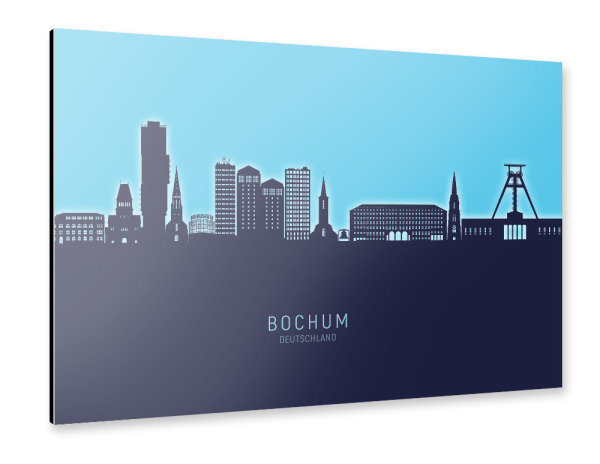 Alu-Dibond "Bochum Germany Skyline Glow Blue" 30x20 cm artboxONE